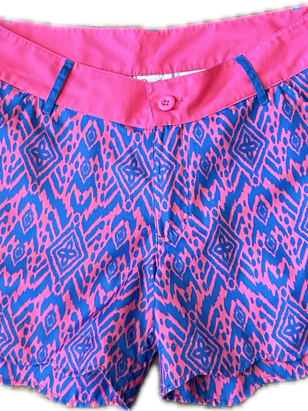 Birdies Pink and Blue Geometric High-Waist Shorts
